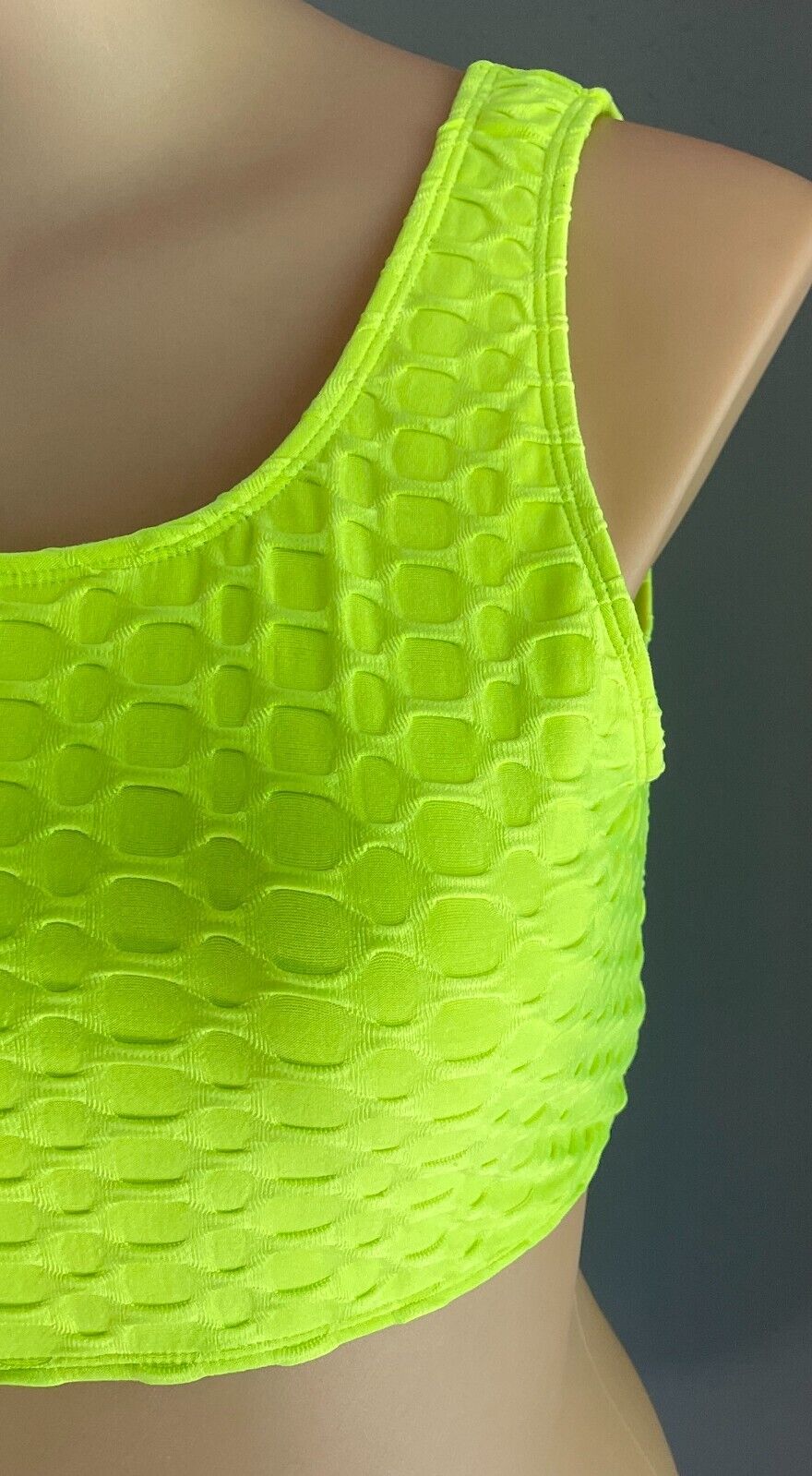 Sport Crop Top Neon Green Honeycomb Print Fabric Sz 3XL 22 Gym Work Out Active