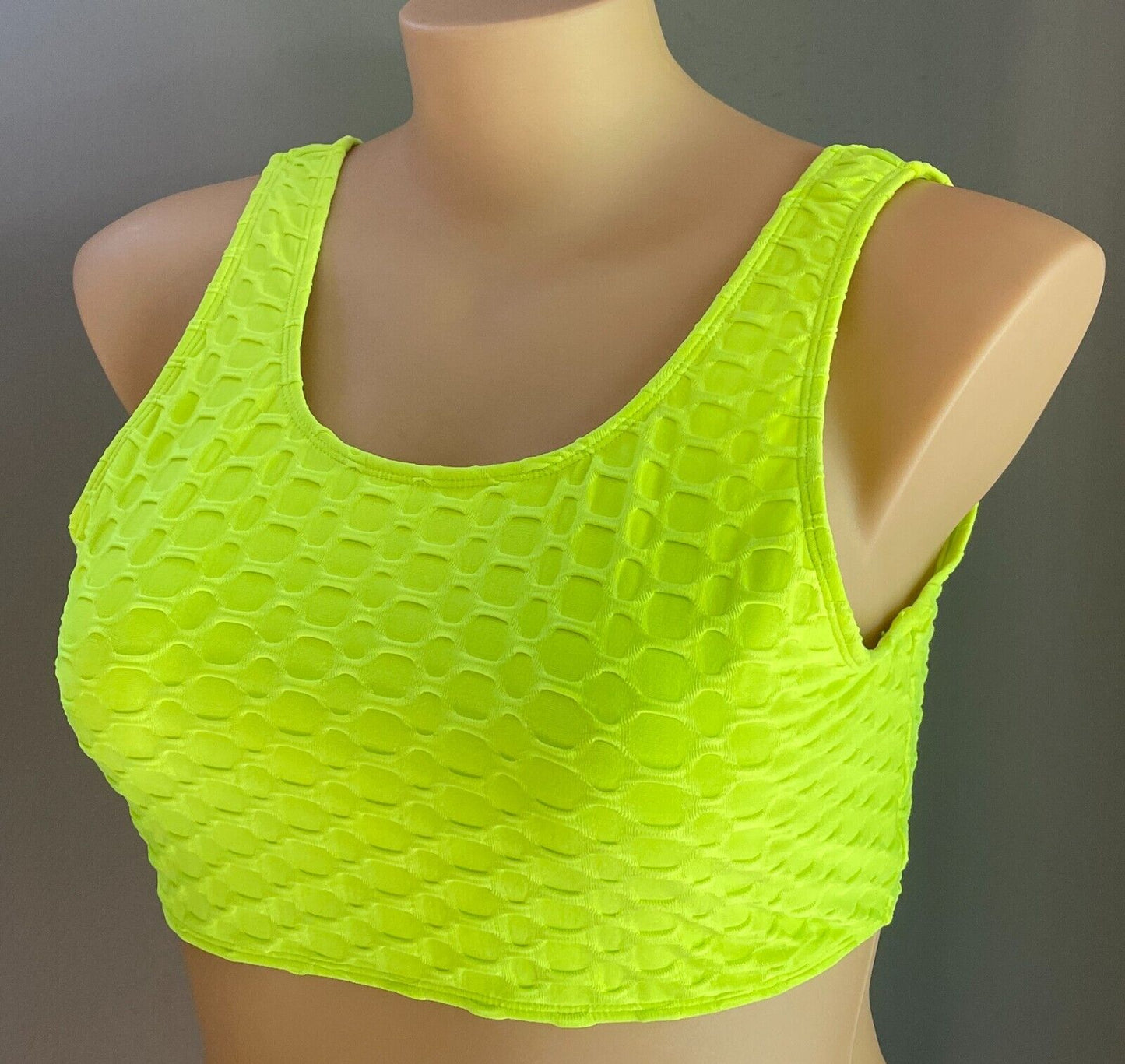 Sport Crop Top Neon Green Honeycomb Print Fabric Sz 3XL 22 Gym Work Out Active