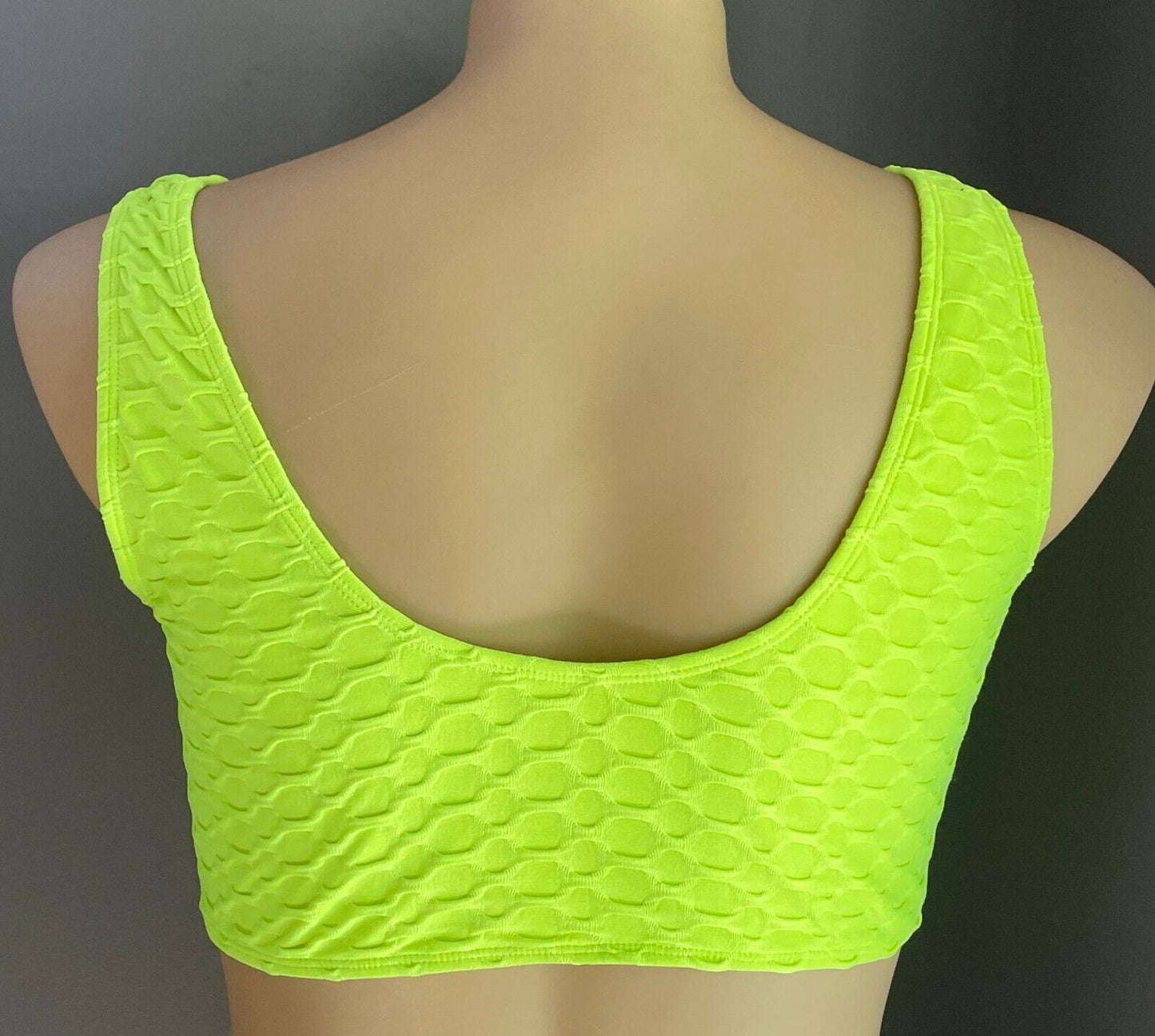 Sport Crop Top Neon Green Honeycomb Print Fabric Sz 3XL 22 Gym Work Out Active