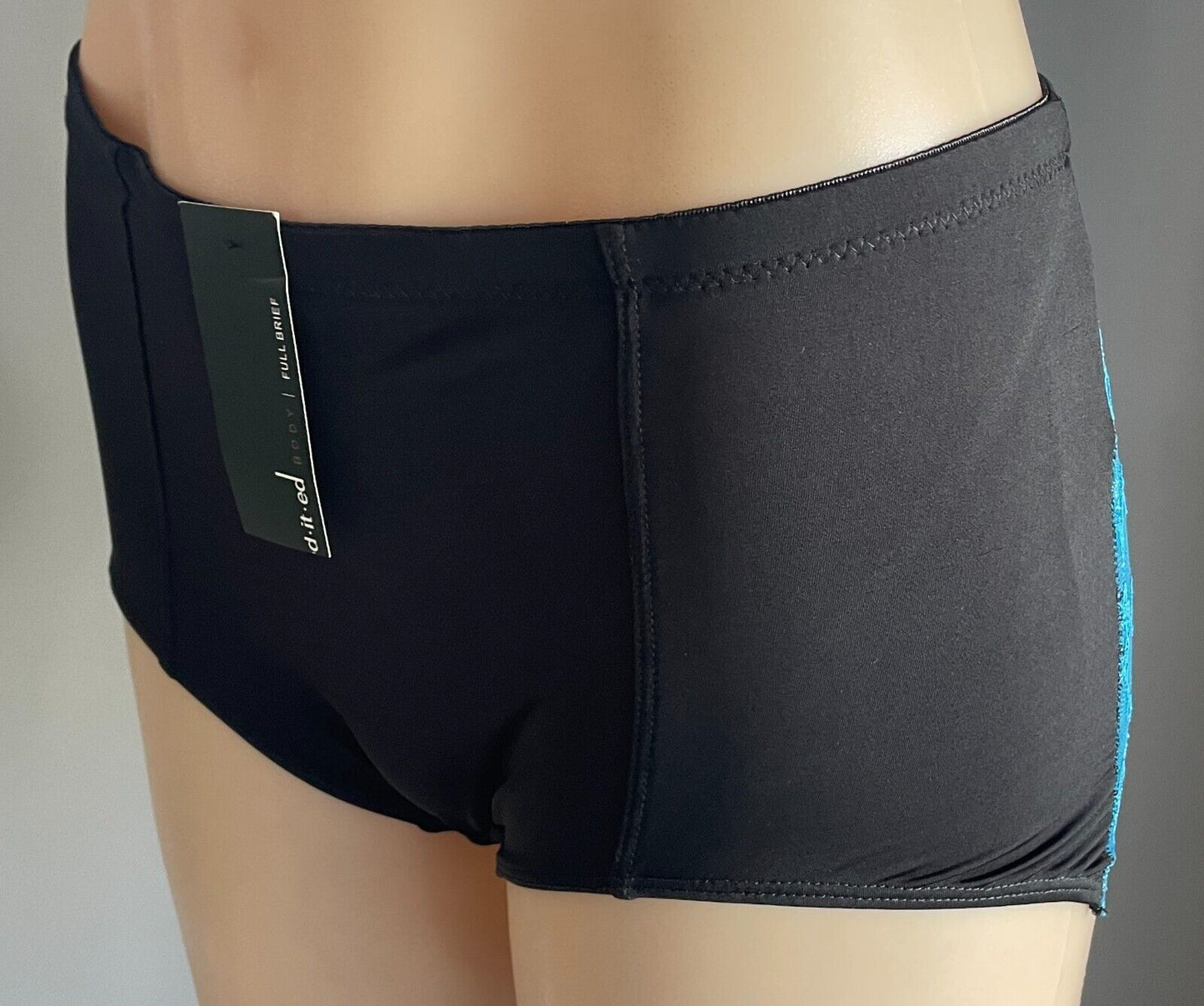 ED.IT.ED Underpants Plain Black Front Teal Blue Lace Back Full Brief Size 16 NEW