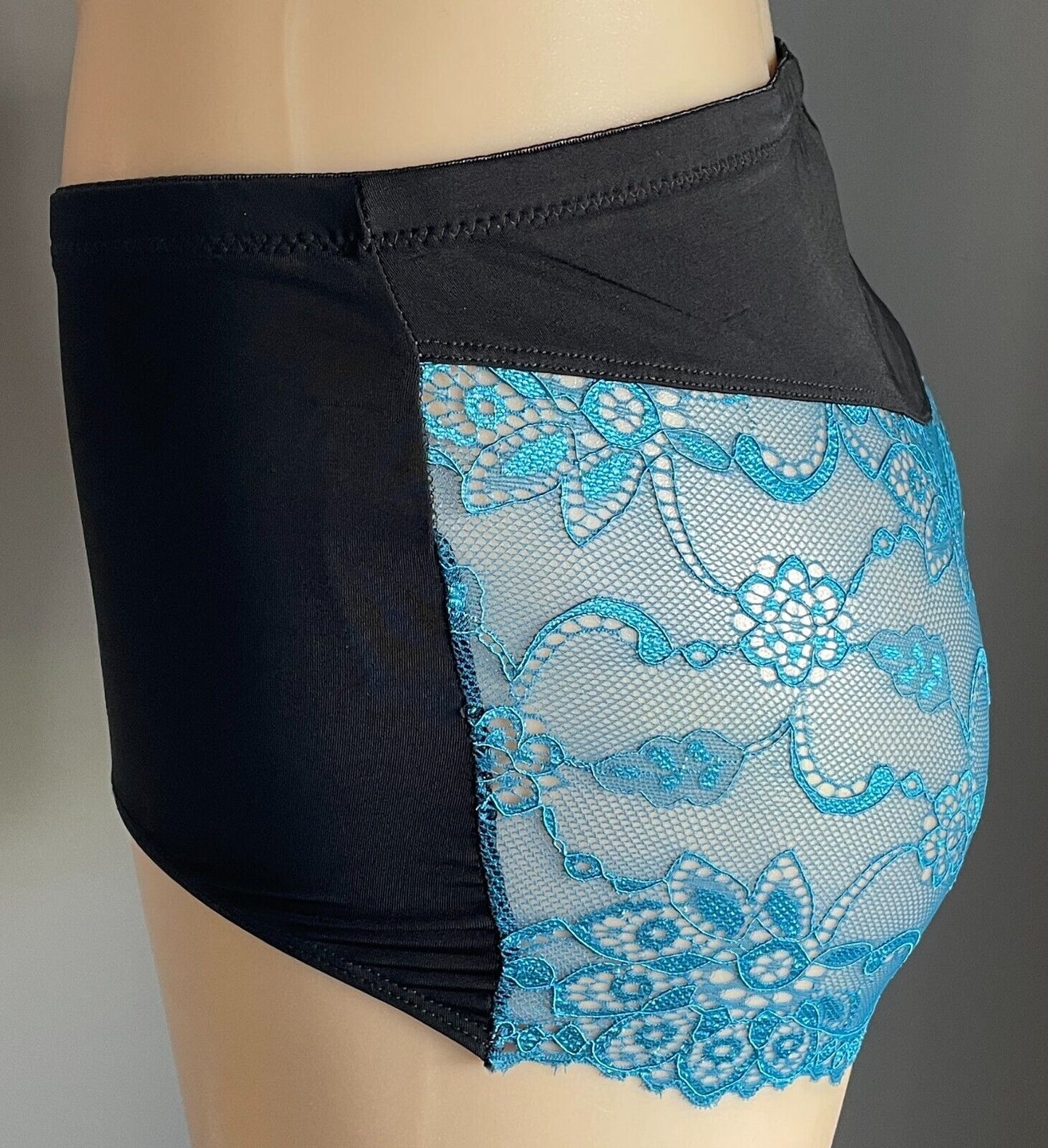 ED.IT.ED Underpants Plain Black Front Teal Blue Lace Back Full Brief Size 16 NEW