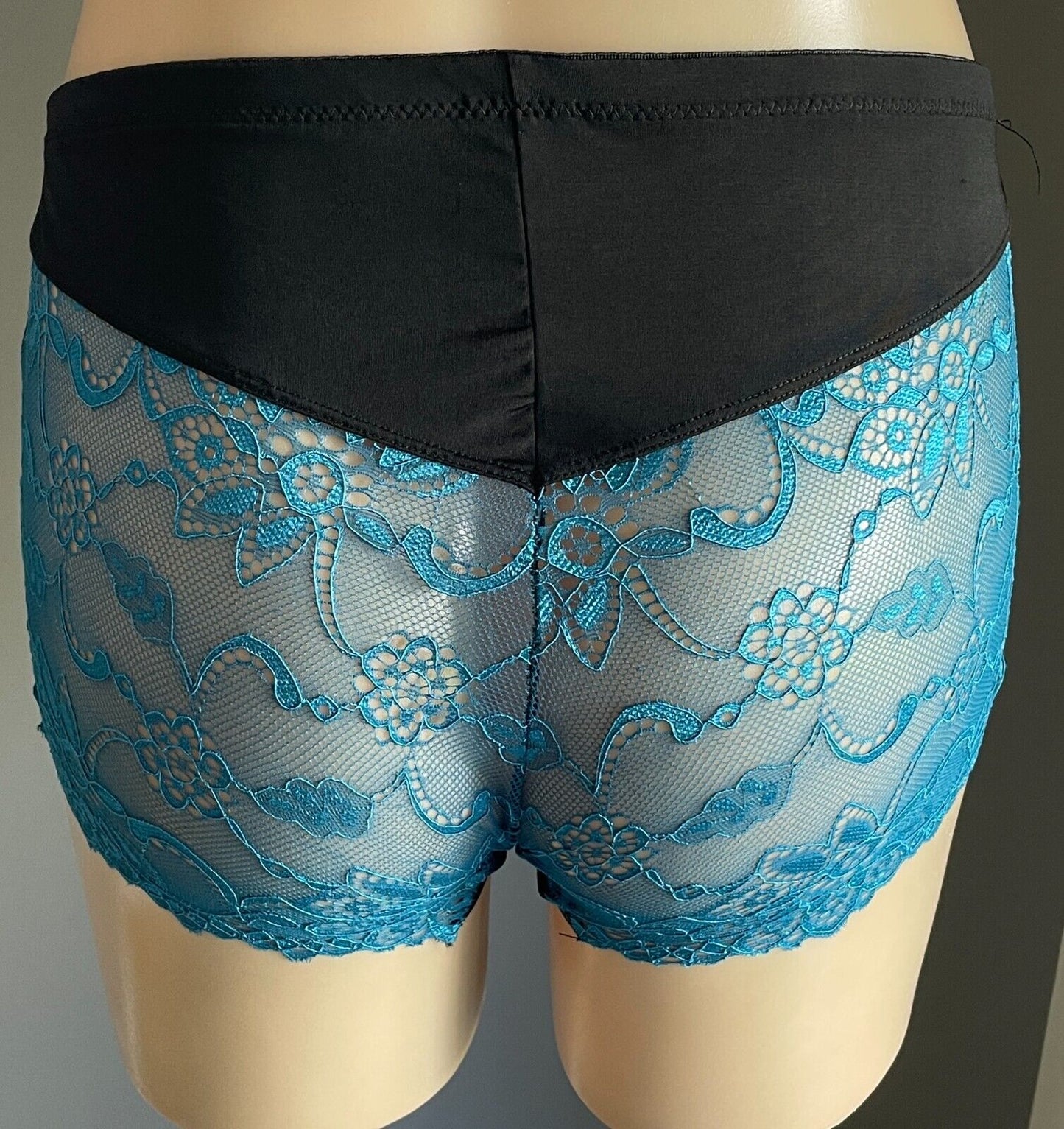 ED.IT.ED Underpants Plain Black Front Teal Blue Lace Back Full Brief Size 16 NEW