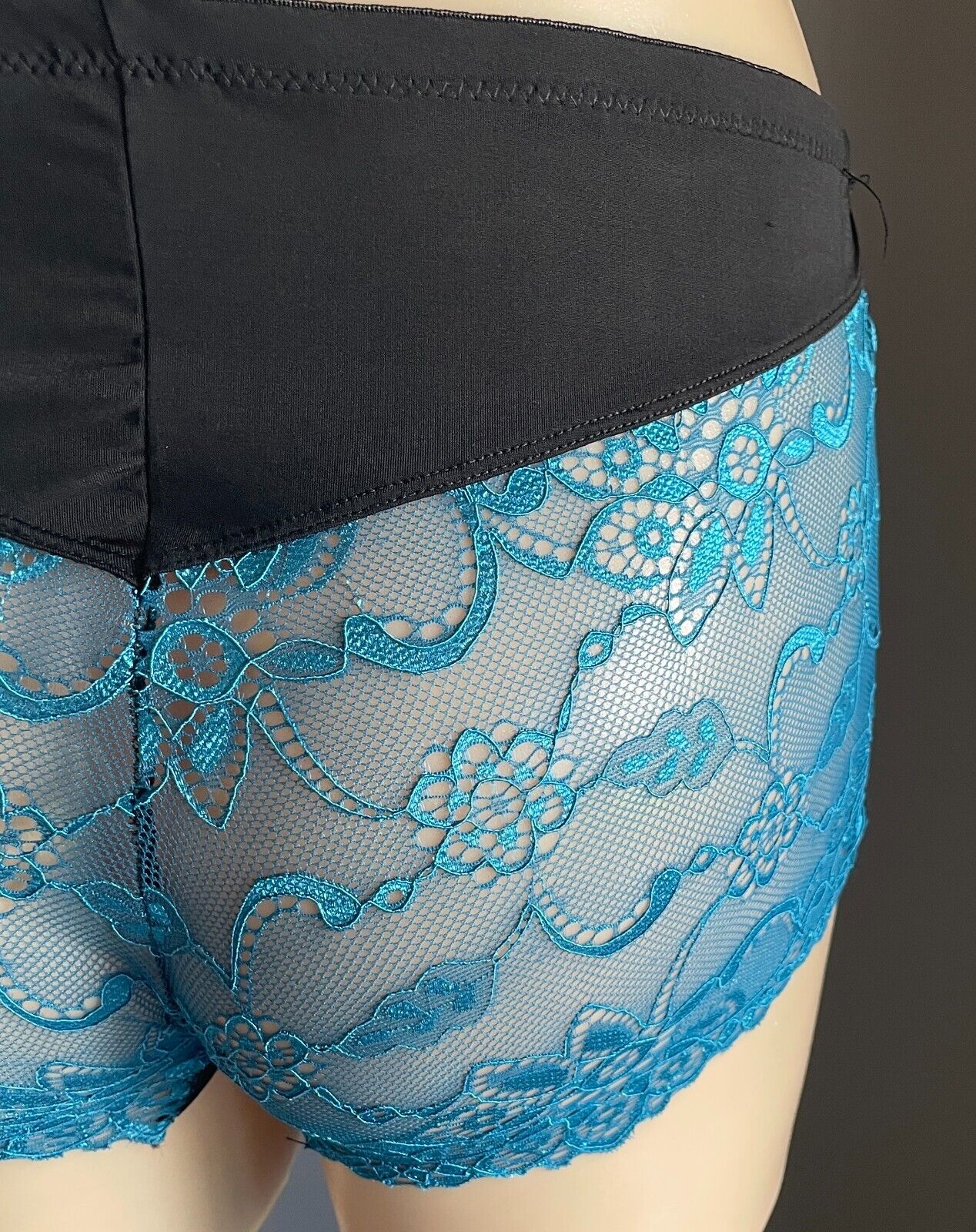 ED.IT.ED Underpants Plain Black Front Teal Blue Lace Back Full Brief Size 16 NEW