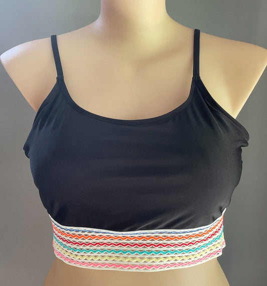 Sport Crop Top Black Elastic Trim Plus Size 3XL 22 Thin Adjustable Straps Gym