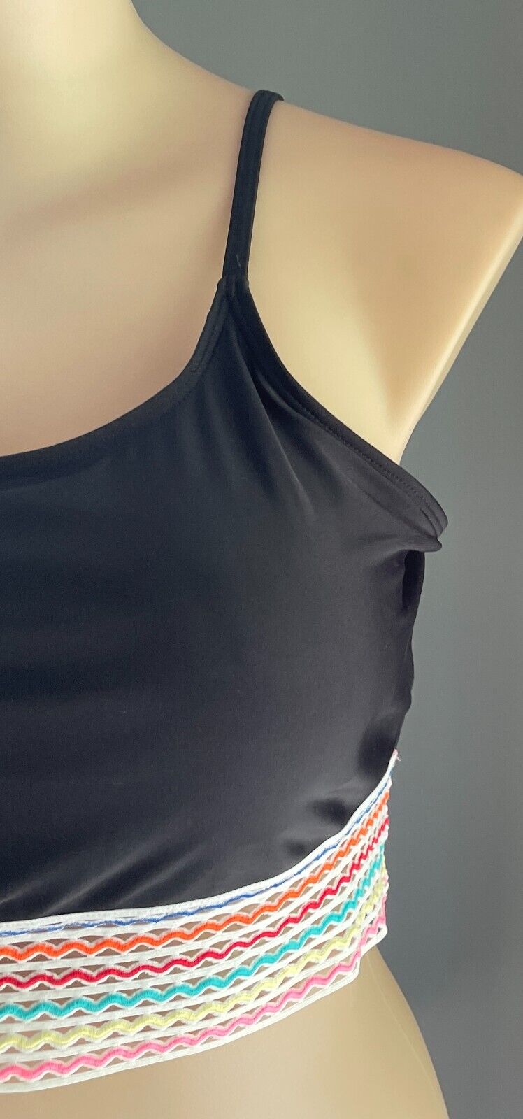 Sport Crop Top Black Elastic Trim Plus Size 3XL 22 Thin Adjustable Straps Gym