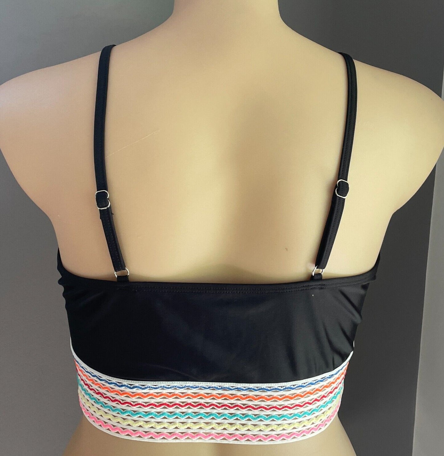 Sport Crop Top Black Elastic Trim Plus Size 3XL 22 Thin Adjustable Straps Gym