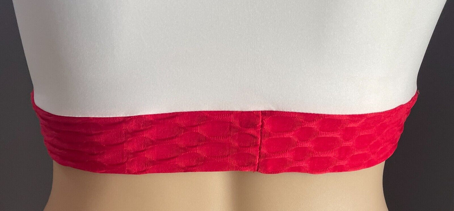 SHEIN CURVE Sport Crop Top White Red Textured Fabric Size 3XL Peekaboo at Chest