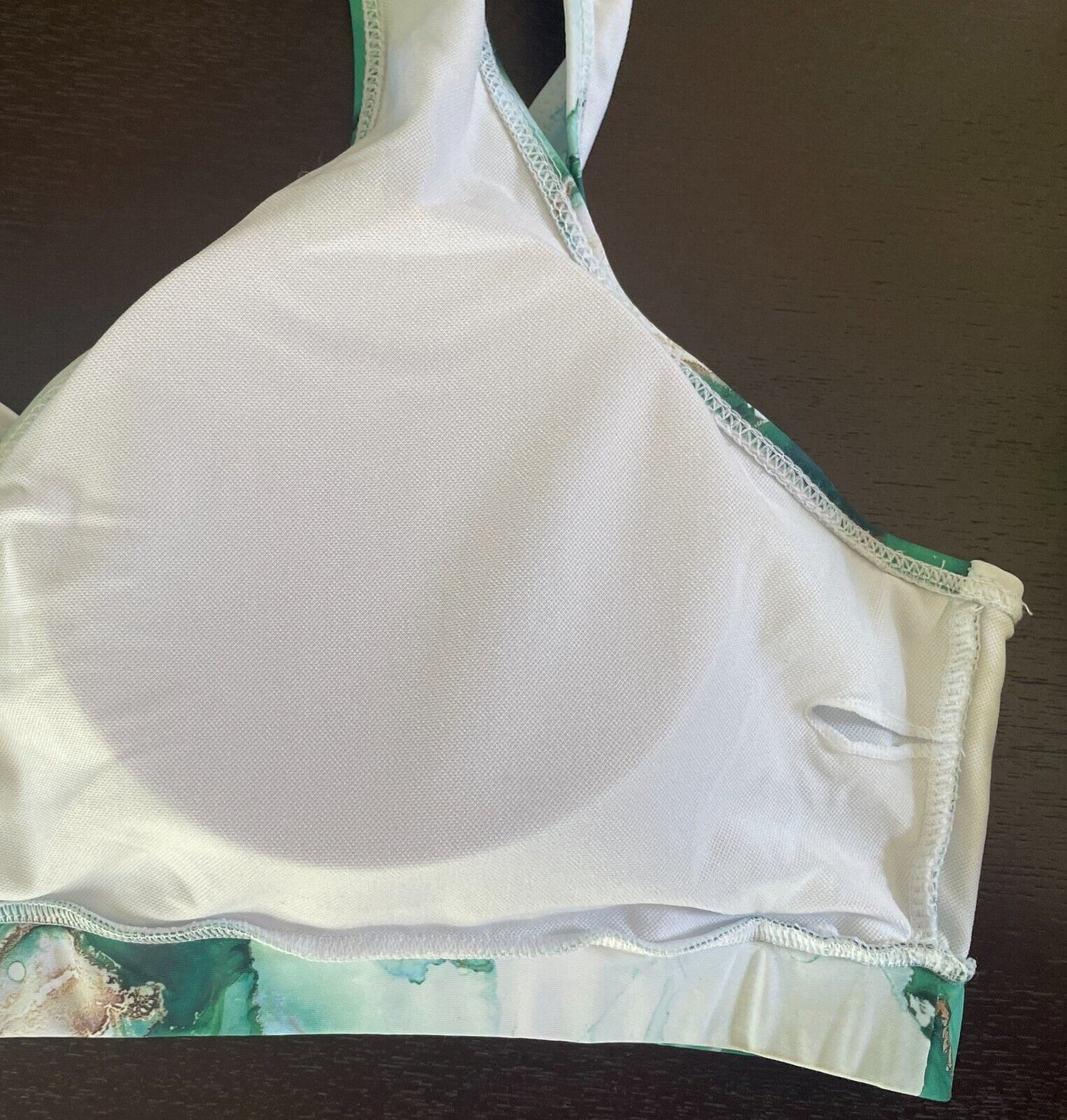 Sport Crop Top V-Neck Shades of Green Marble Print 3XL 22 Gym Work Out Active