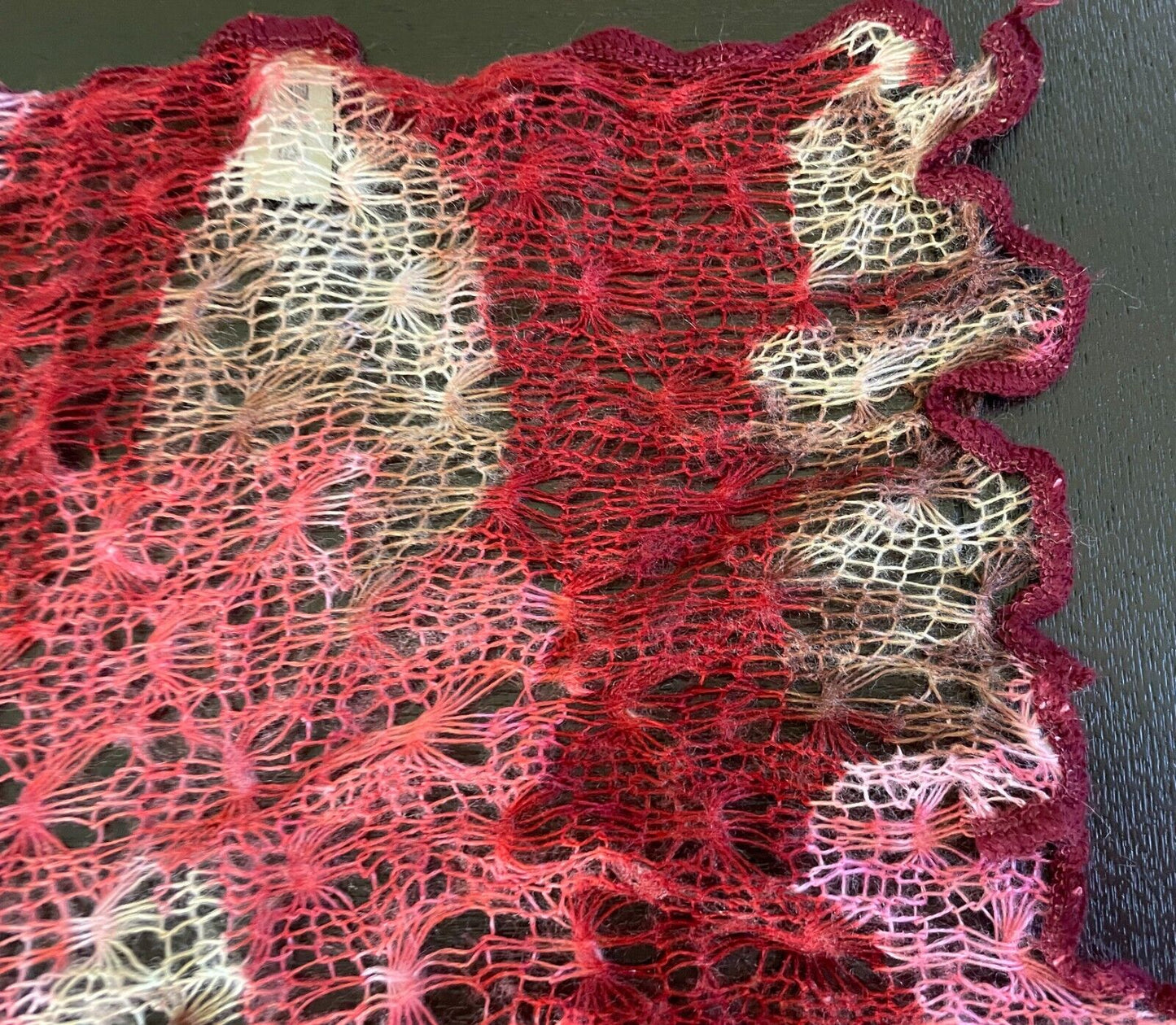 Knit Scarf NINA LOH Burgundy Pink Coral Red Brown Beige Open Weave Knit 249cm