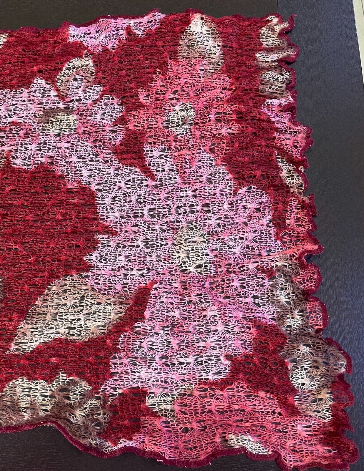 Knit Scarf NINA LOH Burgundy Pink Coral Red Brown Beige Open Weave Knit 249cm