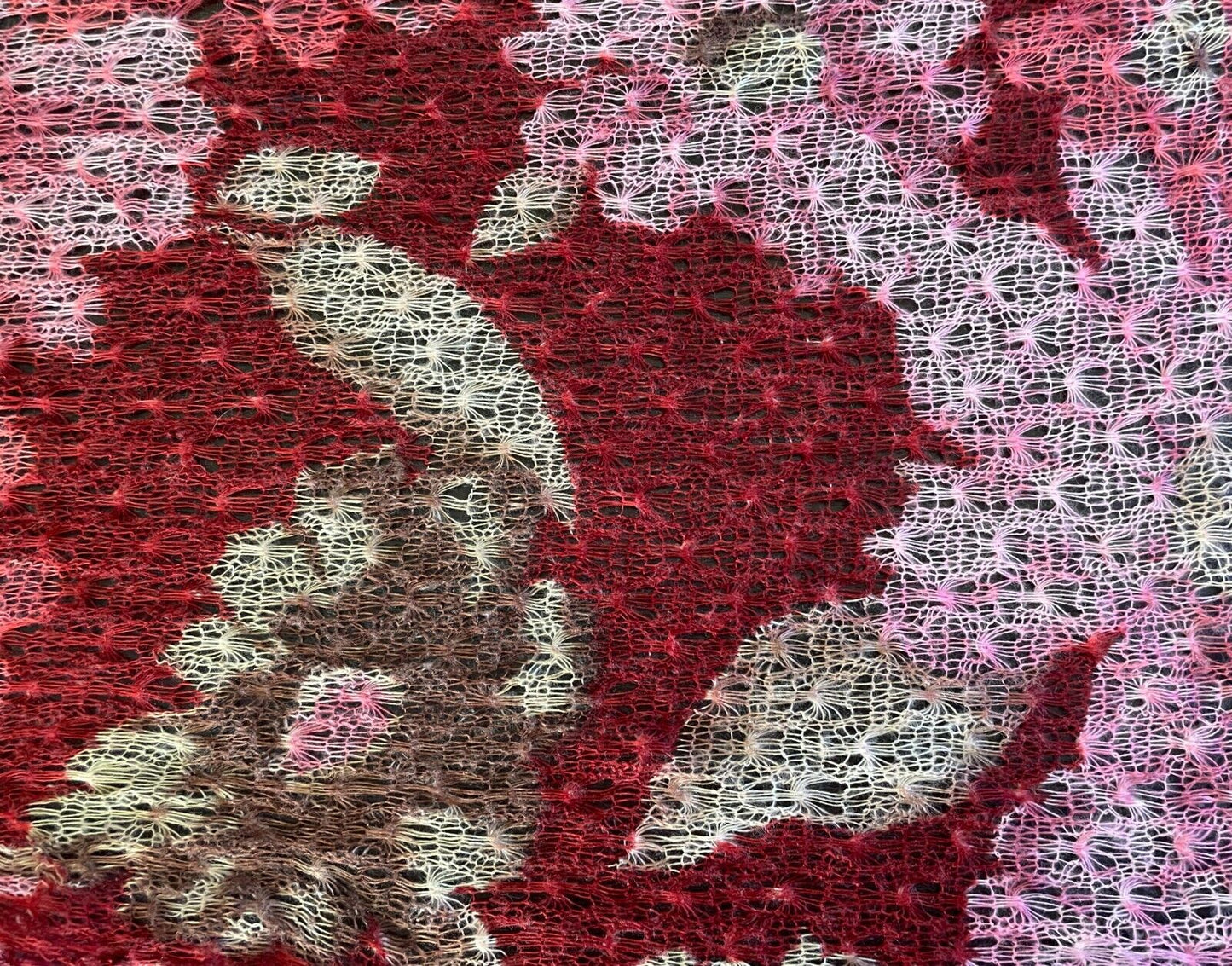 Knit Scarf NINA LOH Burgundy Pink Coral Red Brown Beige Open Weave Knit 249cm