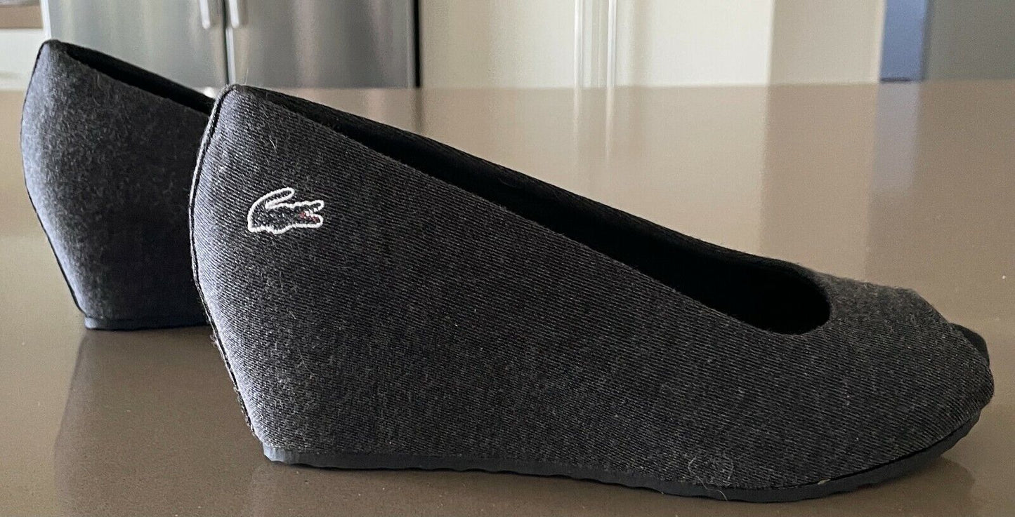 LACOSTE Shoes Wedge Heel Open Toe Charcoal Grey Fabric Ladies Sz UK 4 EU 37 US 6
