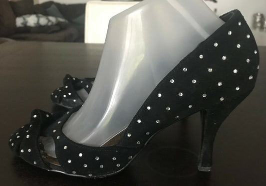 FRIIS & COMPANY High Heel Pumps Black Suede Crystal Embellished Shoes Size 40