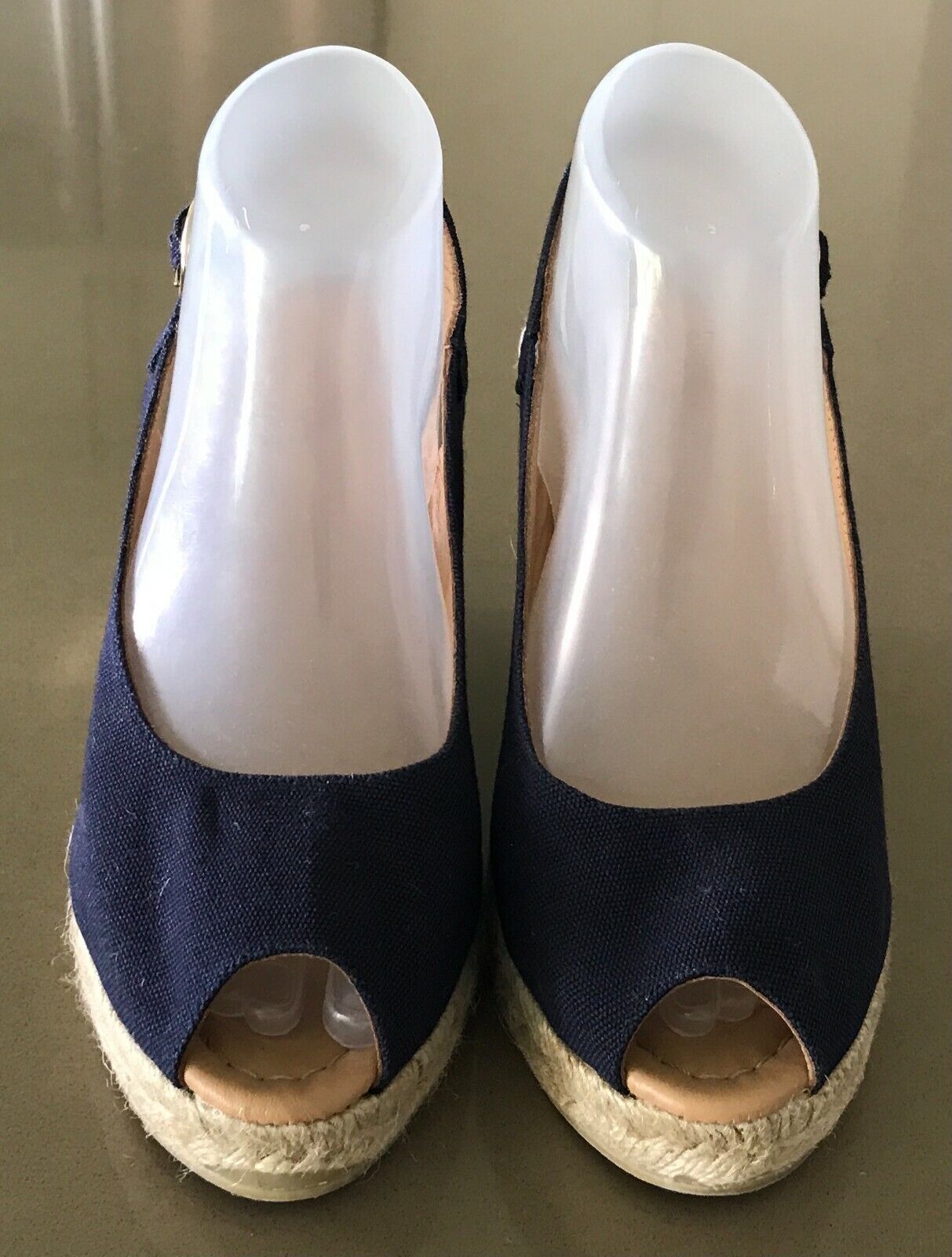 HEIDI KLEIN Wedges Navy Open Toe Espadrille Shoes Slingback Ladies Size 37 & 38