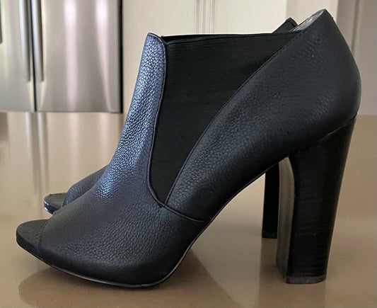 NINE WEST "Hoppy" Block Heel Booties Black Leather Open Toes Shoes Ladies Size 8