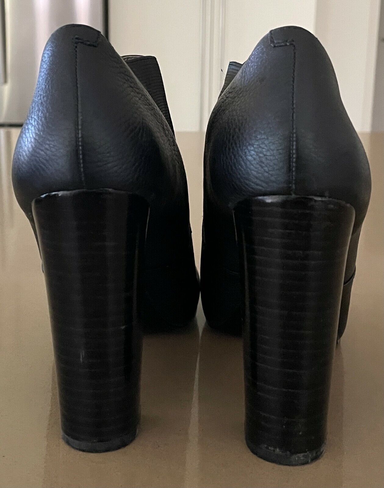 NINE WEST "Hoppy" Block Heel Booties Black Leather Open Toes Shoes Ladies Size 8