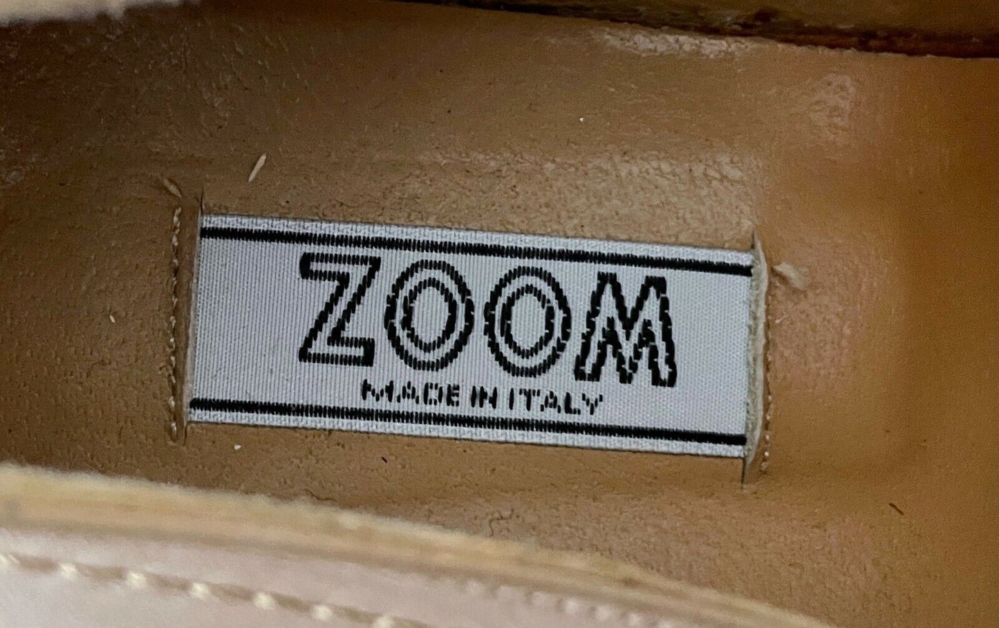 ZOOM Shoes Beige Leather Chunky 3.4cm Heel Loafer Ladies Size 38 Italian Made