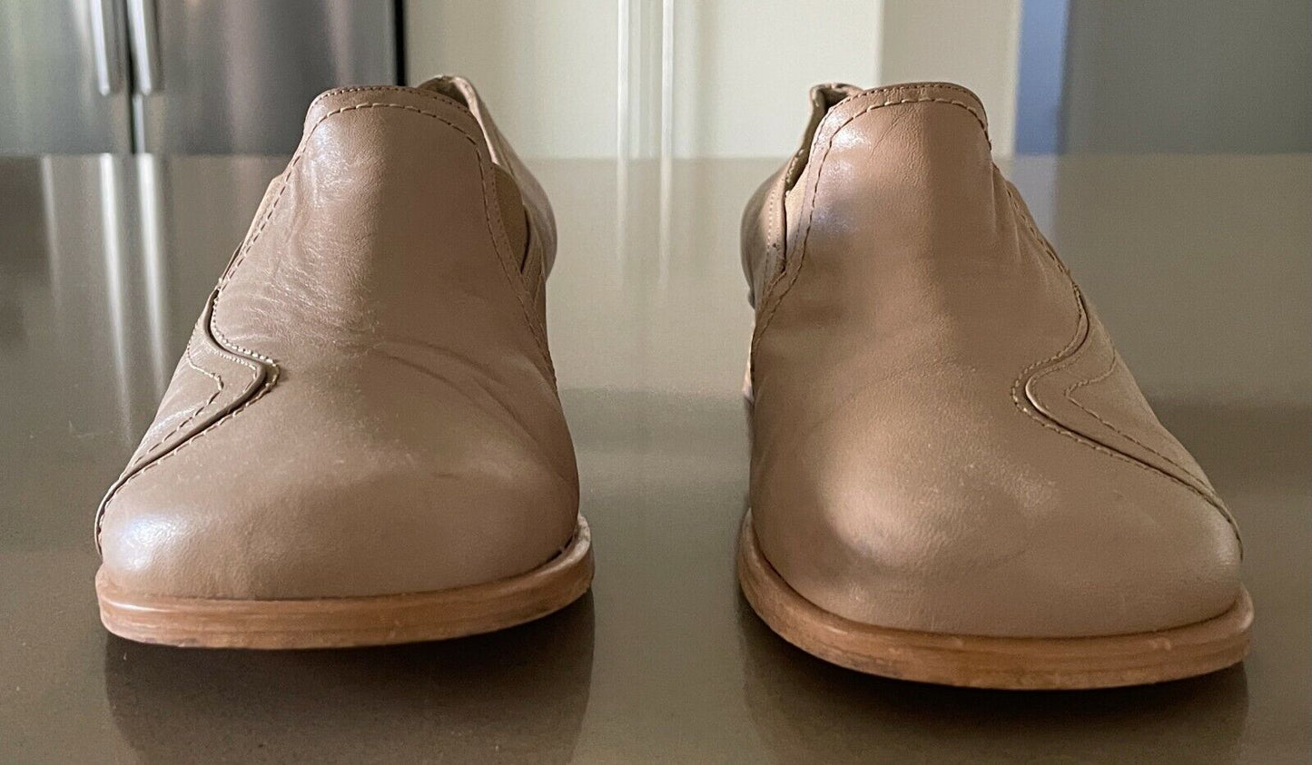 ZOOM Shoes Beige Leather Chunky 3.4cm Heel Loafer Ladies Size 38 Italian Made