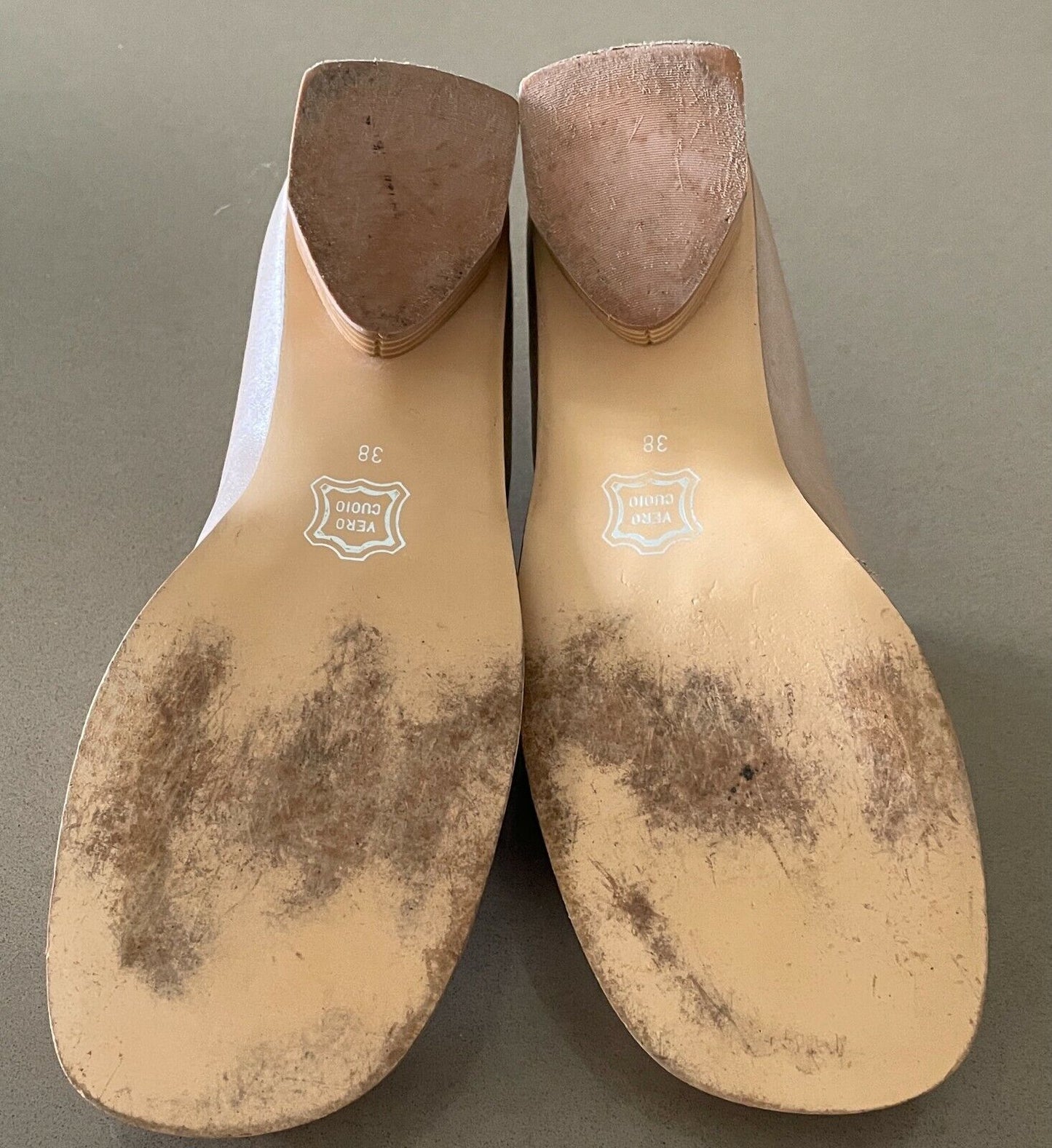 ZOOM Shoes Beige Leather Chunky 3.4cm Heel Loafer Ladies Size 38 Italian Made