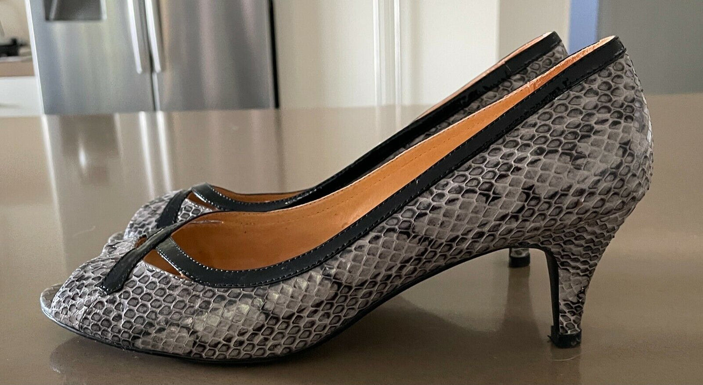 VICKIE HONG KONG Custom Shoes Brown Taupe Black Patent Snake Leather Heels Sz 42