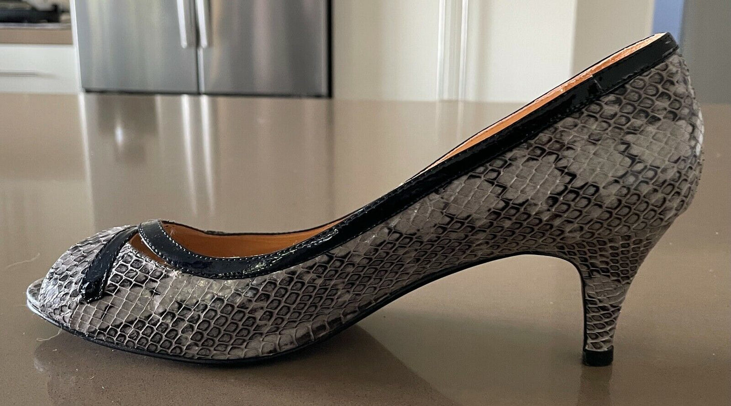 VICKIE HONG KONG Custom Shoes Brown Taupe Black Patent Snake Leather Heels Sz 42
