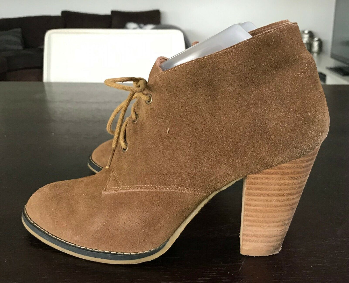ZU "Mirage" Shoes Camel Suede Leather Lace Up Block Heel Booties Ladies Size 9