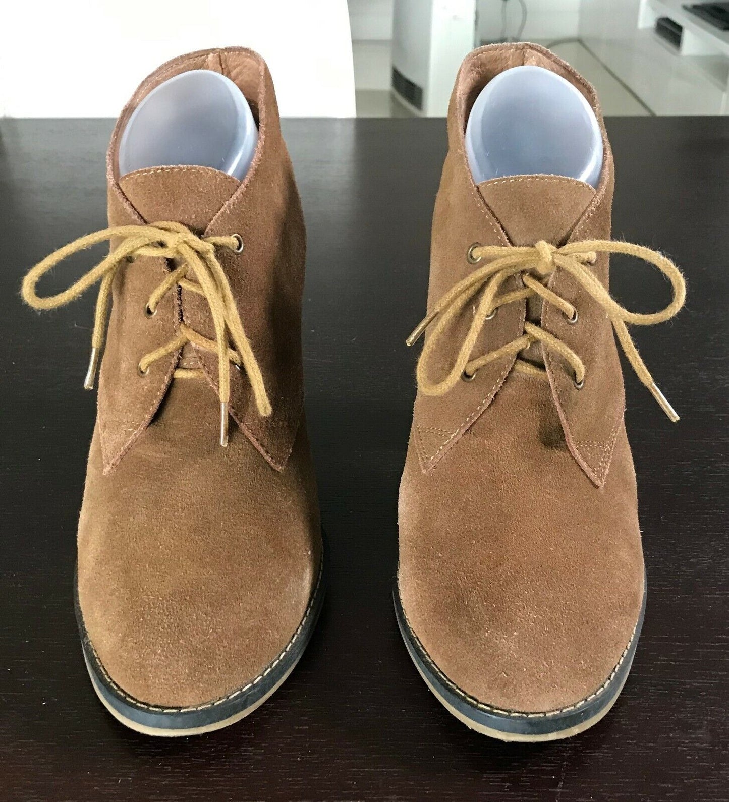 ZU "Mirage" Shoes Camel Suede Leather Lace Up Block Heel Booties Ladies Size 9