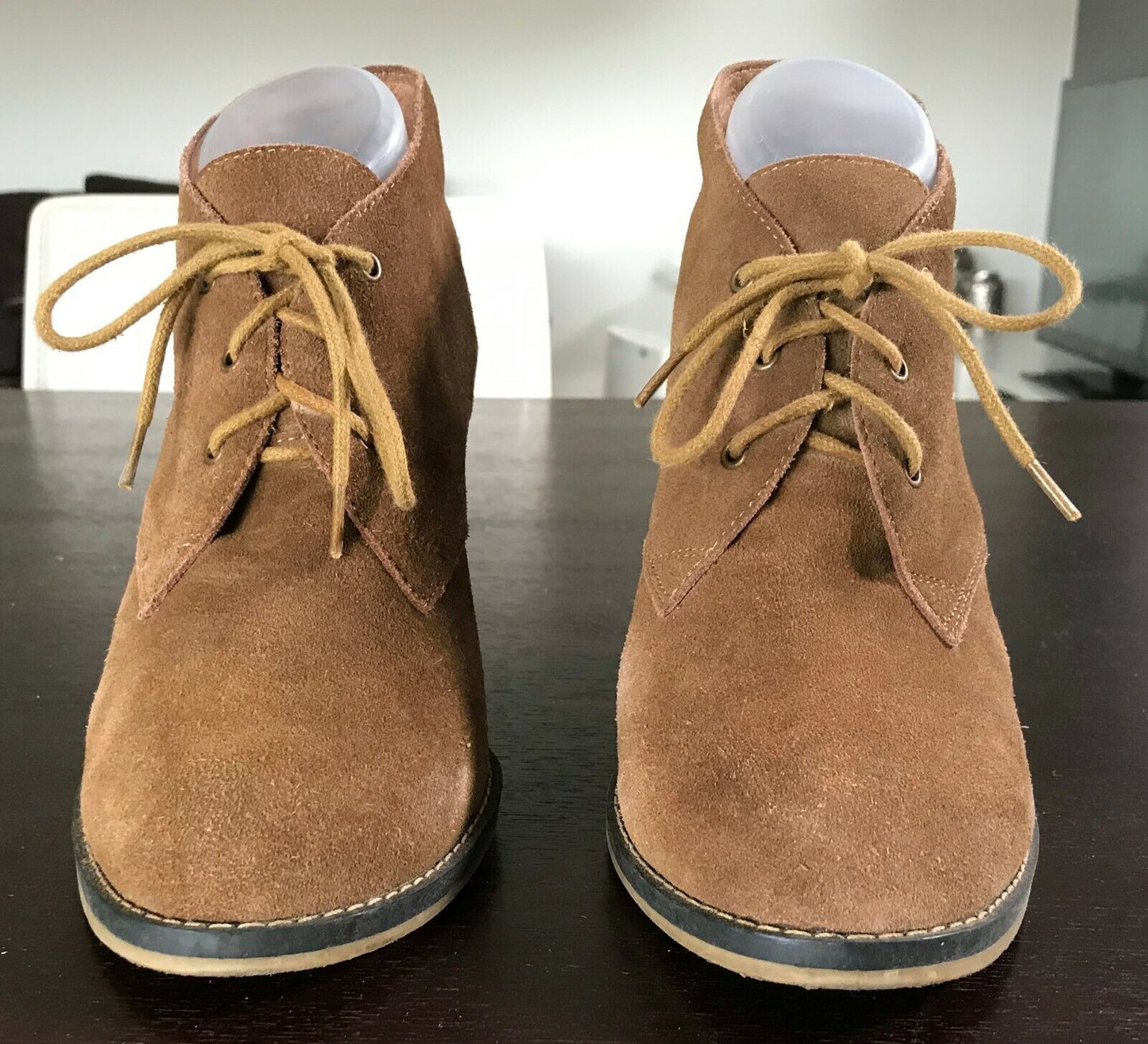 ZU "Mirage" Shoes Camel Suede Leather Lace Up Block Heel Booties Ladies Size 9