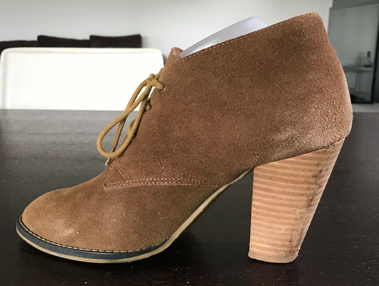 ZU "Mirage" Shoes Camel Suede Leather Lace Up Block Heel Booties Ladies Size 9