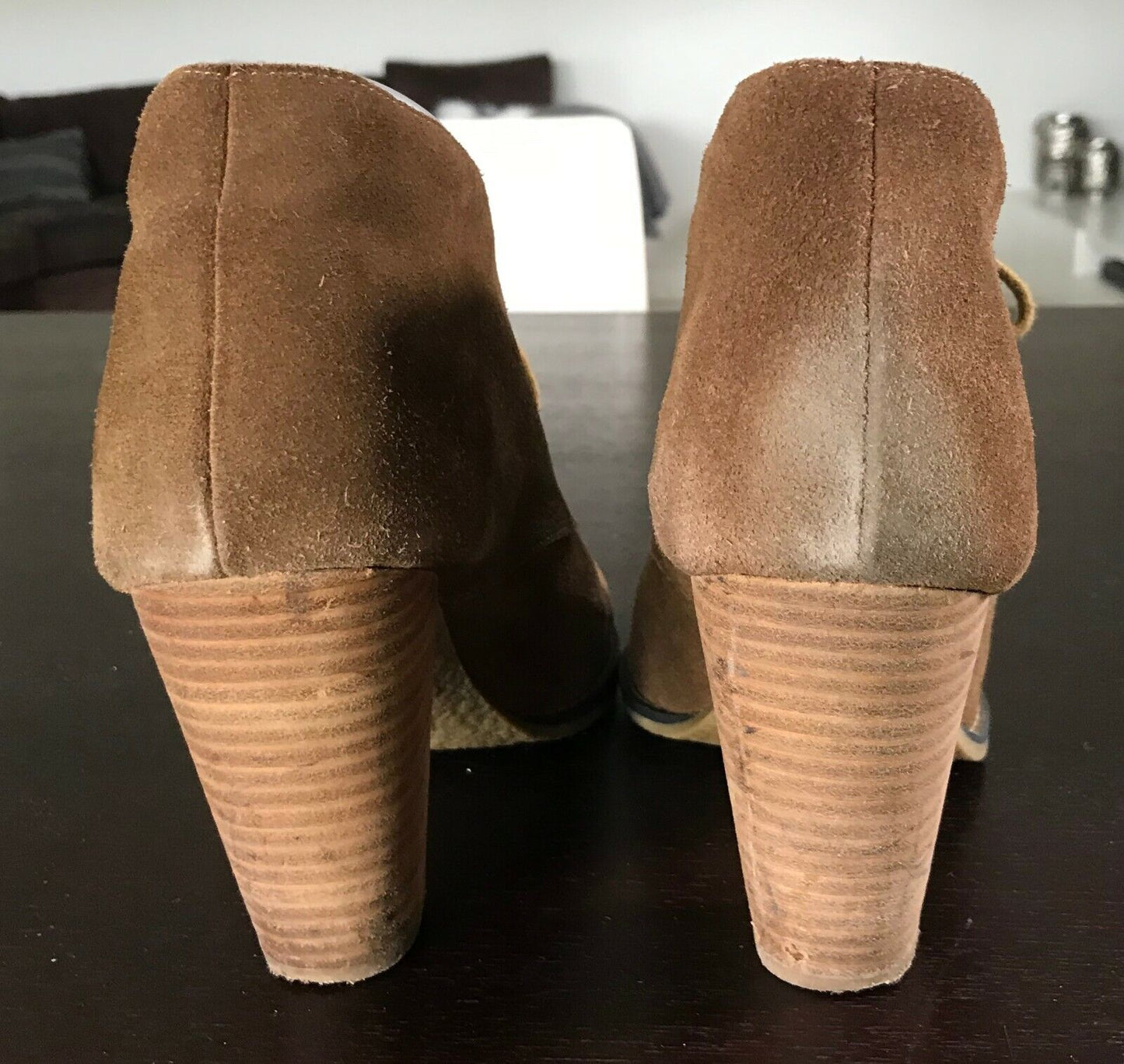 ZU "Mirage" Shoes Camel Suede Leather Lace Up Block Heel Booties Ladies Size 9