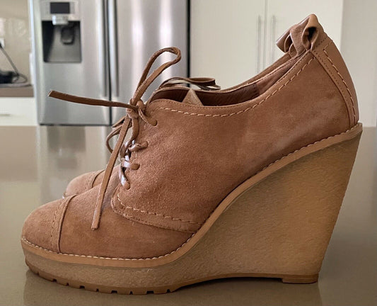 ZARA WOMAN Shoes Lace Up Wedges Tan Suede Oxford Style Size 40