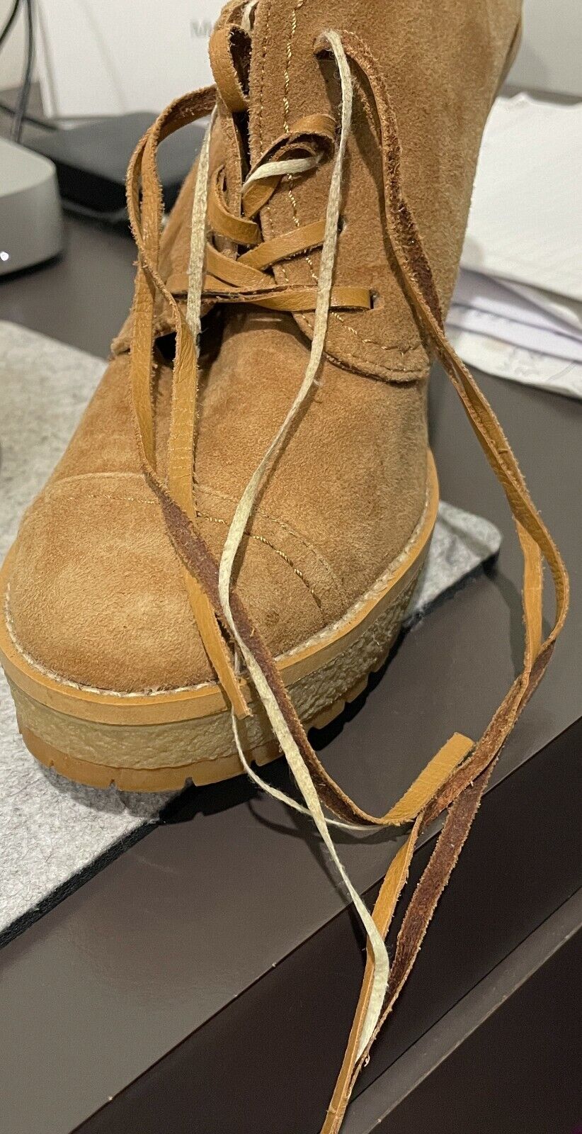 ZARA WOMAN Shoes Lace Up Wedges Tan Suede Oxford Style Size 40
