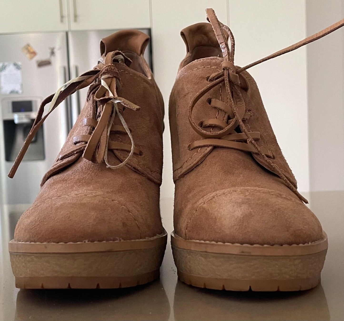 ZARA WOMAN Shoes Lace Up Wedges Tan Suede Oxford Style Size 40