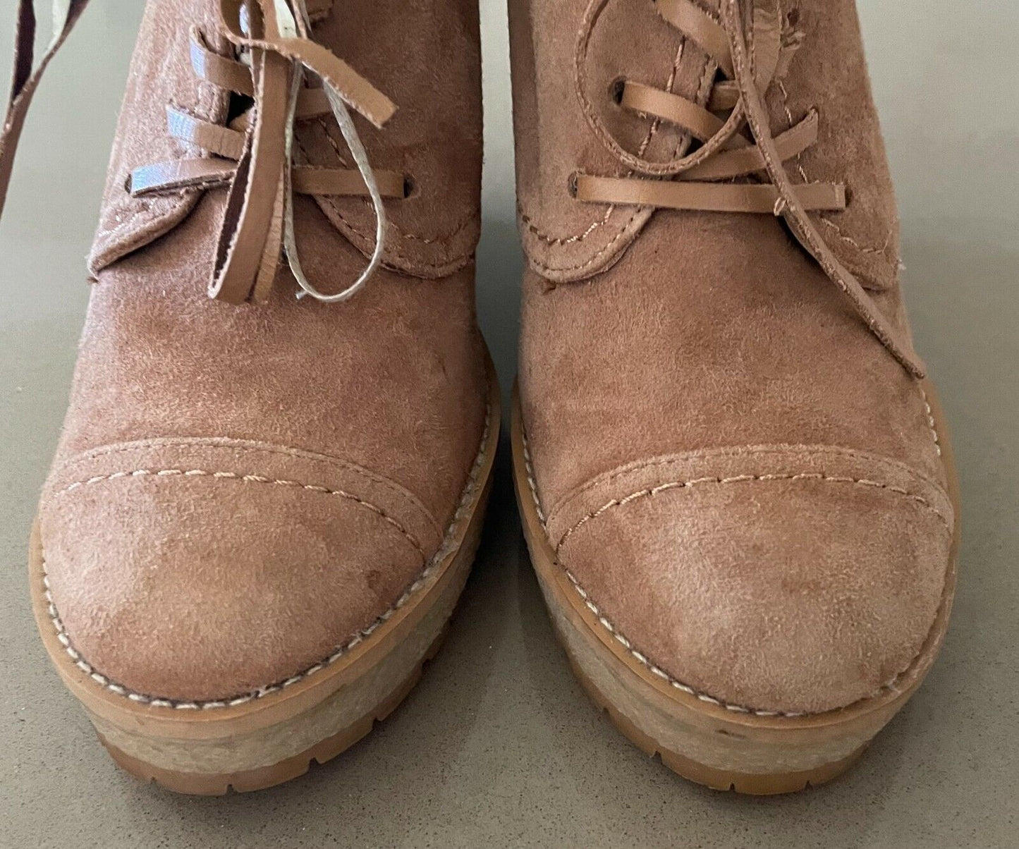 ZARA WOMAN Shoes Lace Up Wedges Tan Suede Oxford Style Size 40