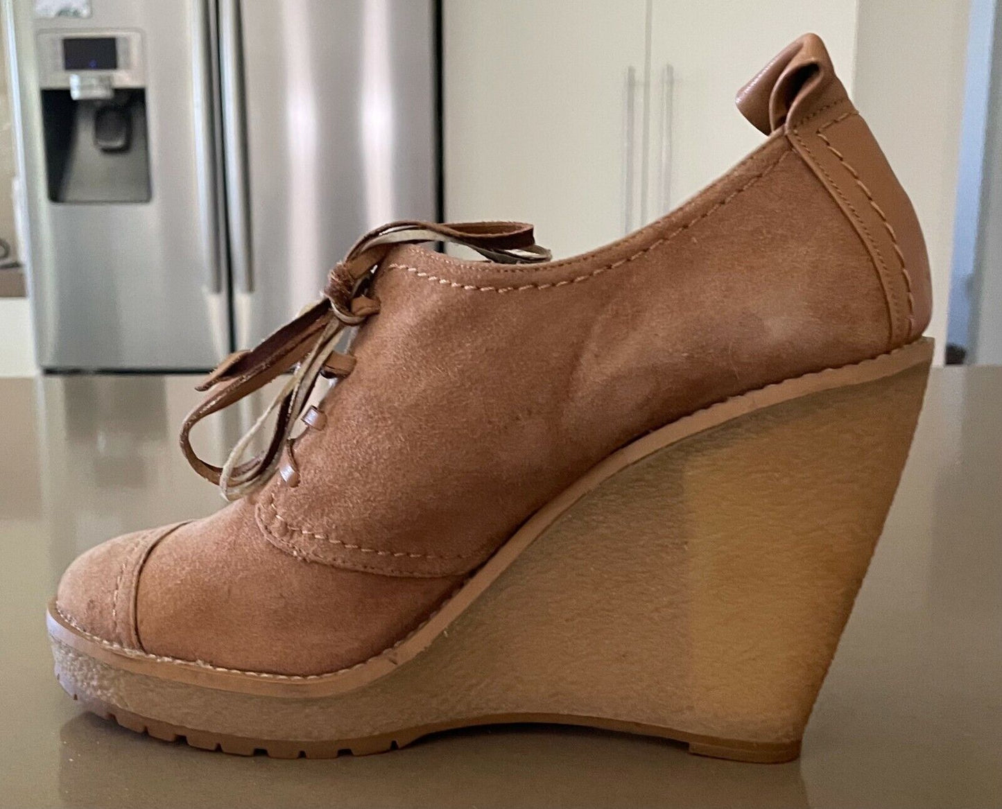 ZARA WOMAN Shoes Lace Up Wedges Tan Suede Oxford Style Size 40