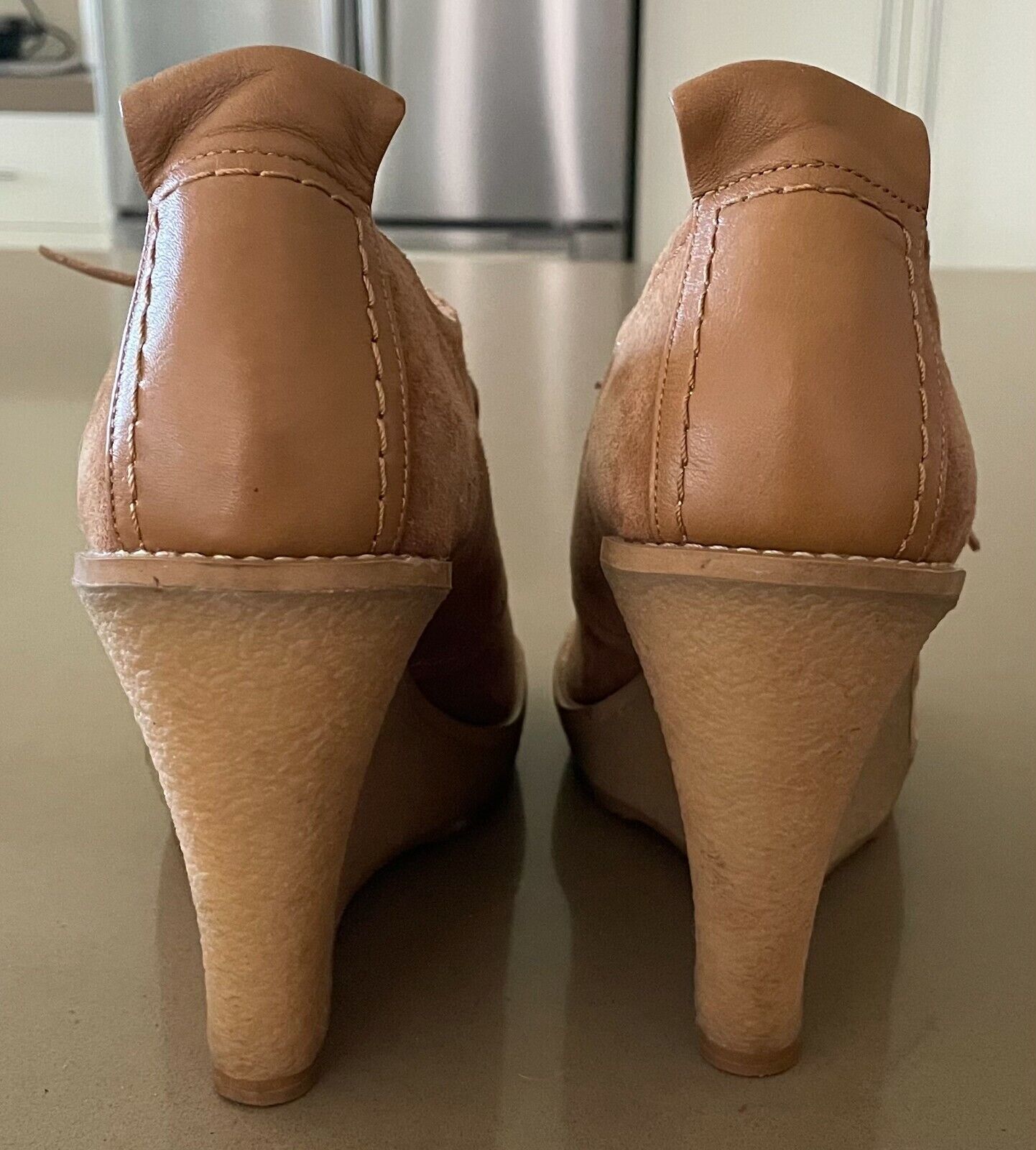 ZARA WOMAN Shoes Lace Up Wedges Tan Suede Oxford Style Size 40