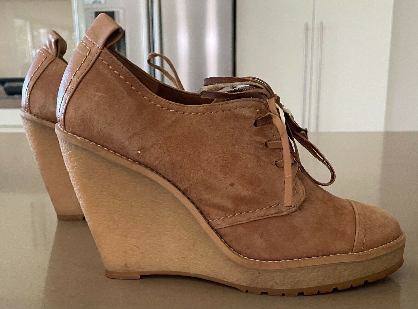 ZARA WOMAN Shoes Lace Up Wedges Tan Suede Oxford Style Size 40