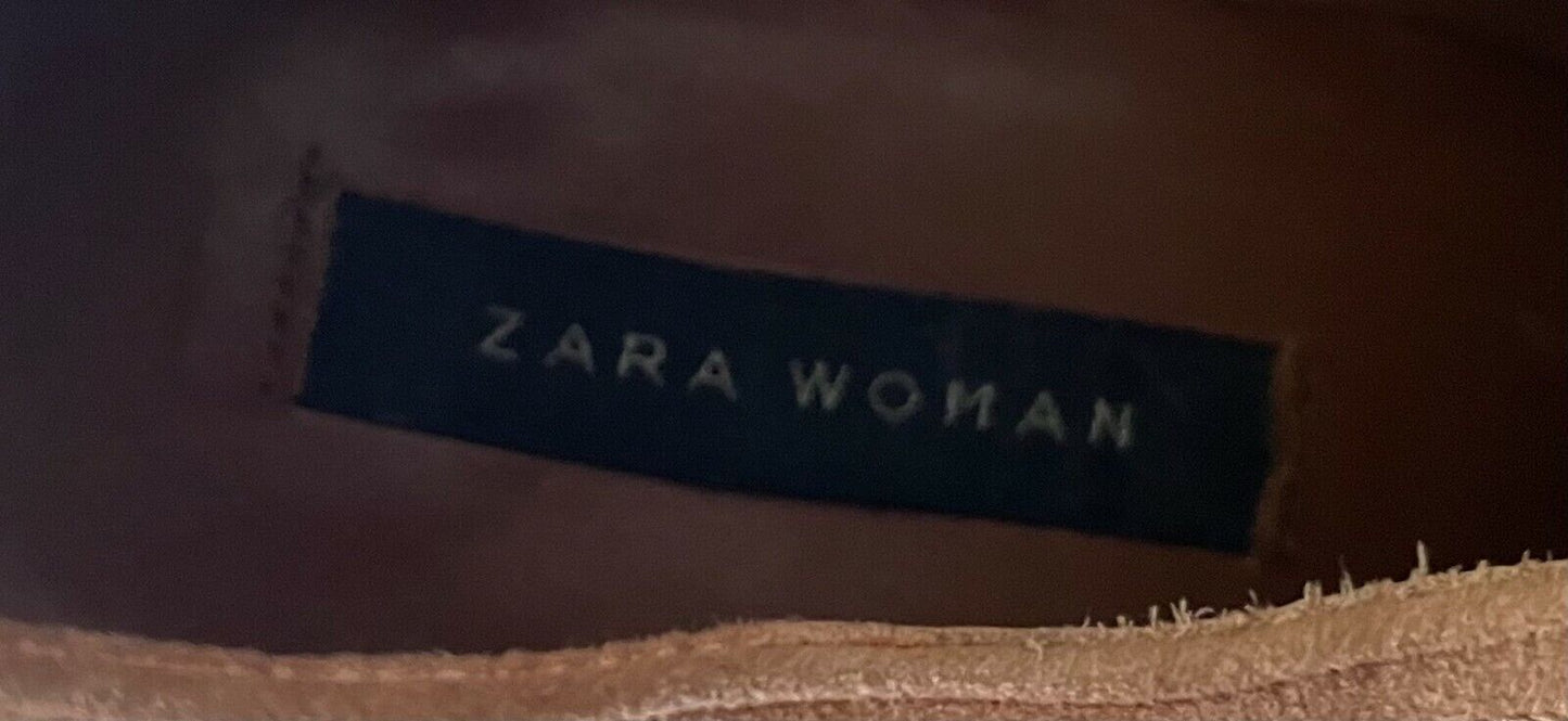 ZARA WOMAN Shoes Lace Up Wedges Tan Suede Oxford Style Size 40