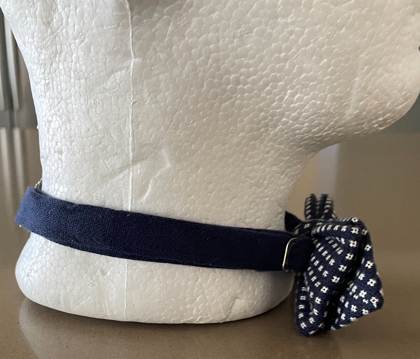 Bow Tie Navy Blue & White Print Pre-tied Adjustable Bowtie