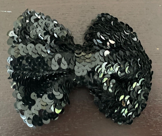 BLING Large Black Sequin BOW Brooch w Pin Clasp 13cm W x 11.5cm H Shirt Bow Tie