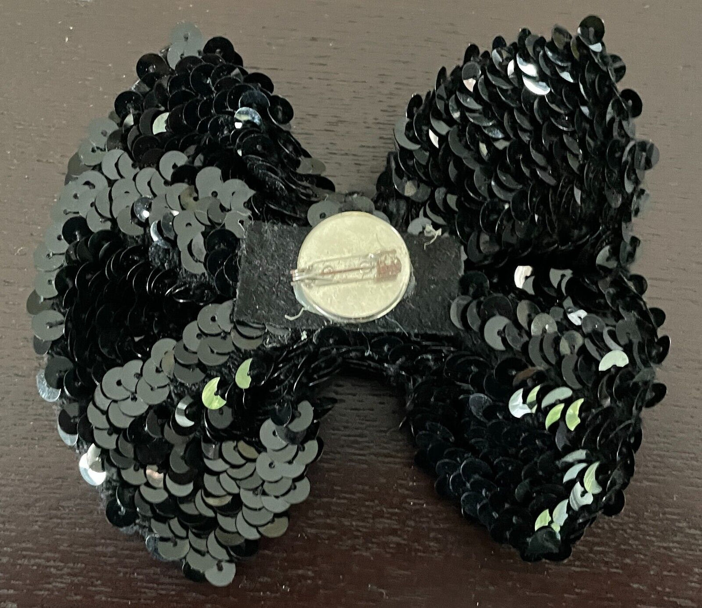 BLING Large Black Sequin BOW Brooch w Pin Clasp 13cm W x 11.5cm H Shirt Bow Tie