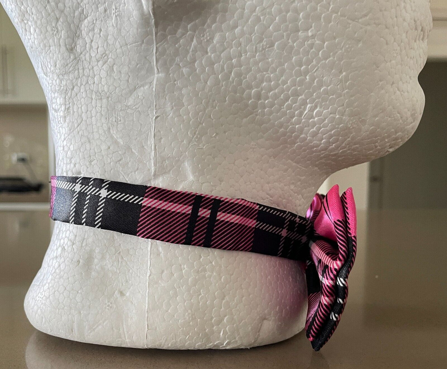 Bow Tie Black Pink White Plaid Check Pre-tied Adjustable Bowtie