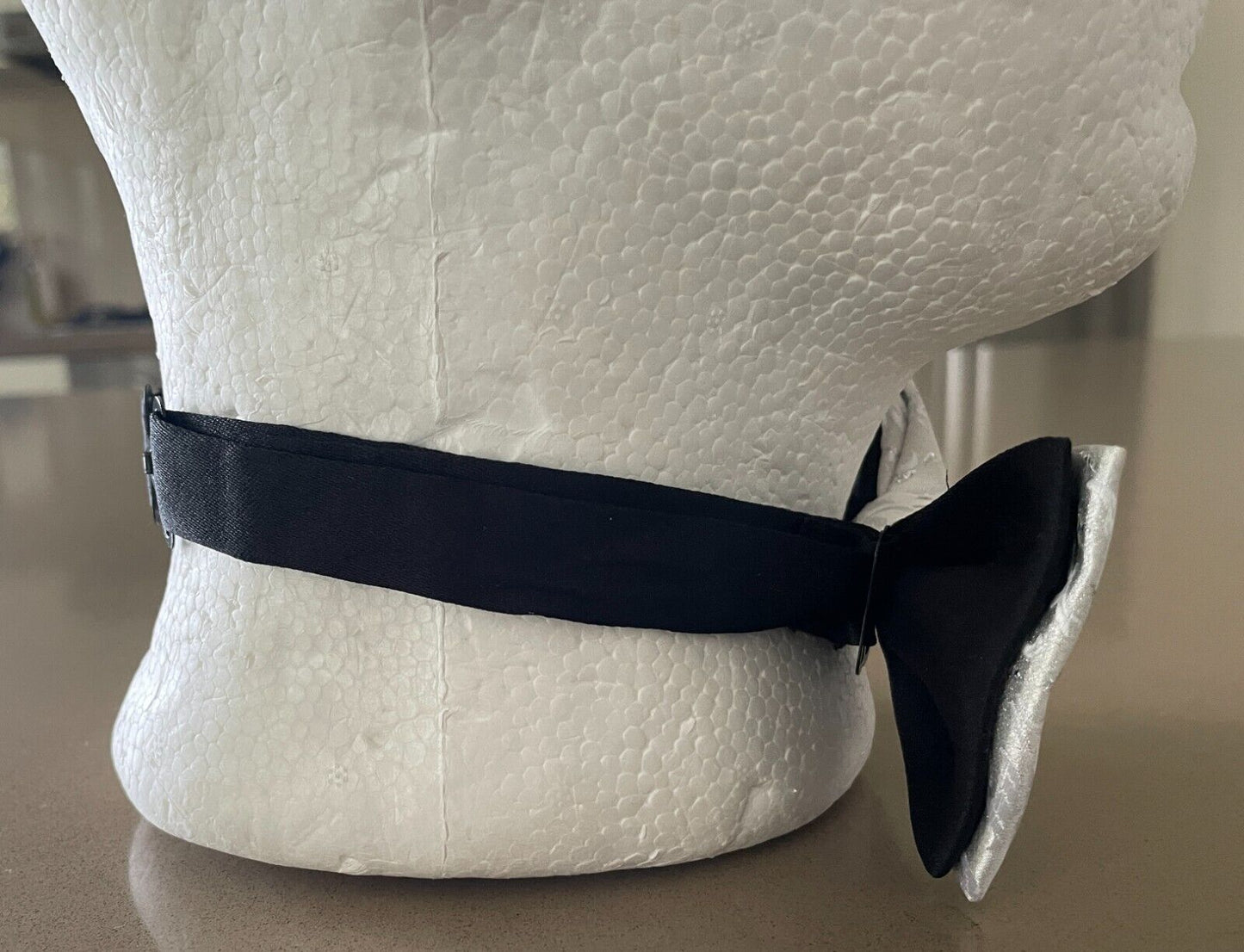 Bow Tie Grey  Silver Jacquard Print Fabric Pre-Tied Adjustable Retro Bowtie