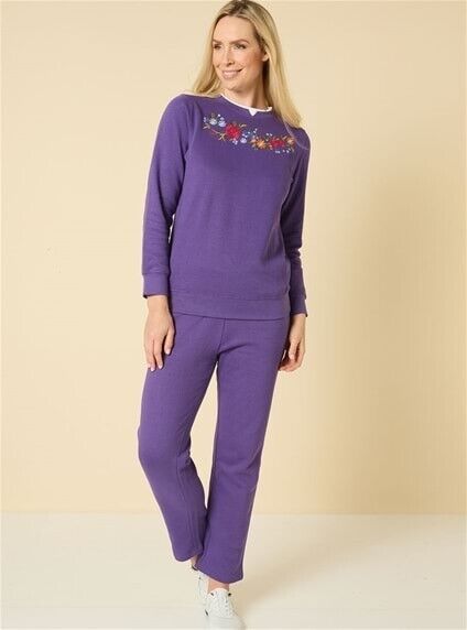 DAMART Purple Tracksuit Embroidered Long Sleeve Top & Pants Ladies Sz 8 Comfort