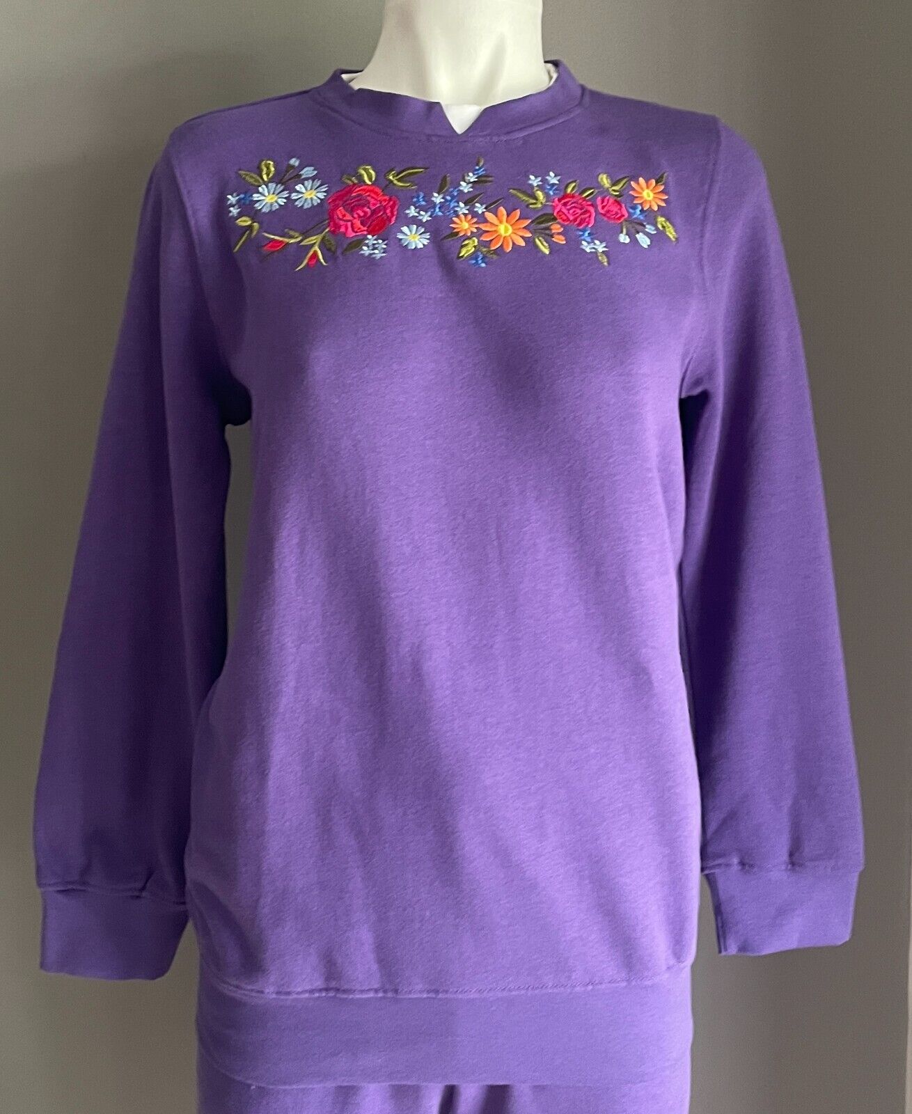 DAMART Purple Tracksuit Embroidered Long Sleeve Top & Pants Ladies Sz 8 Comfort