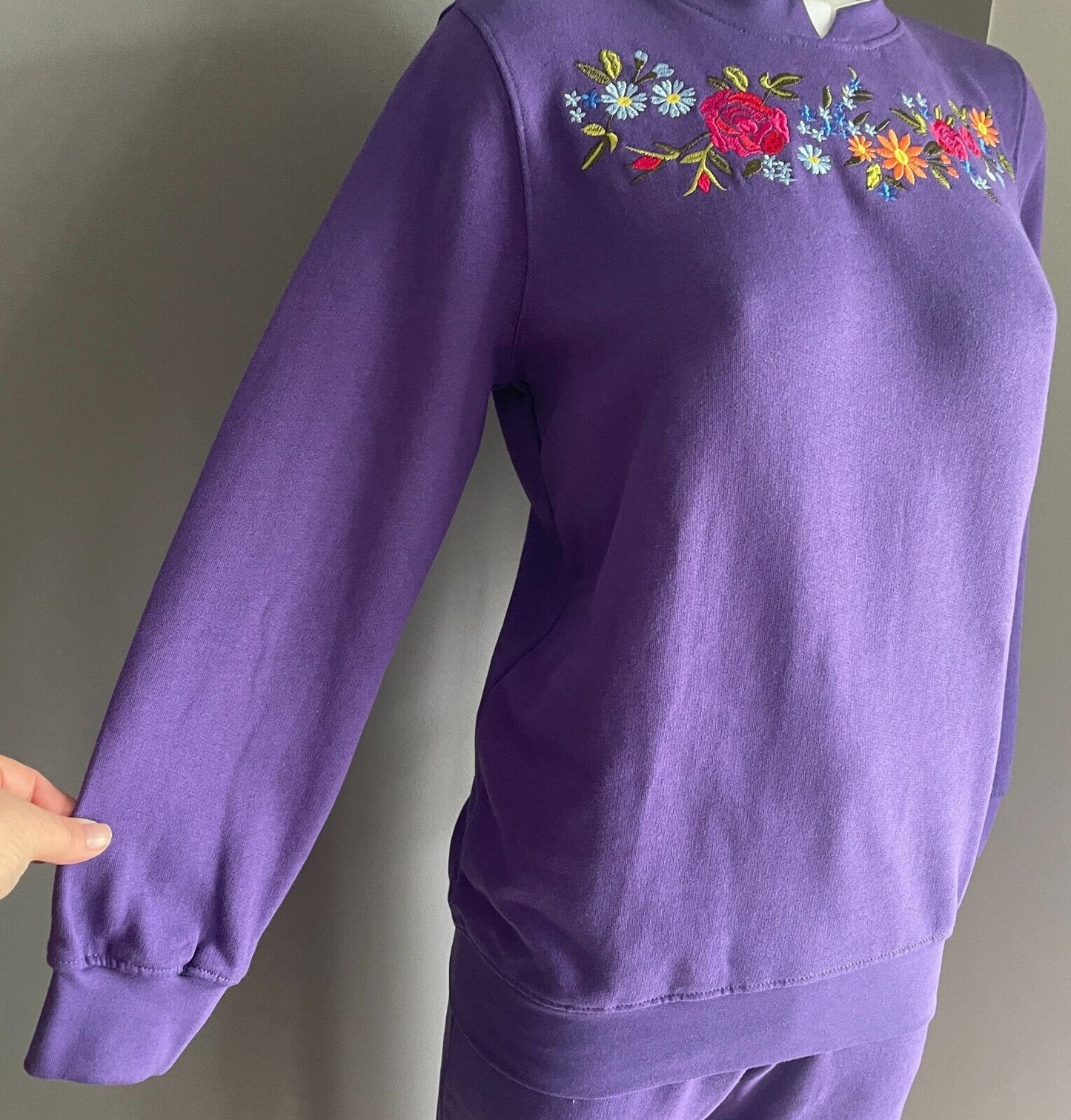 DAMART Purple Tracksuit Embroidered Long Sleeve Top & Pants Ladies Sz 8 Comfort