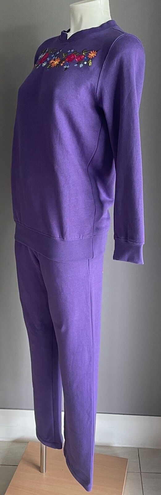 DAMART Purple Tracksuit Embroidered Long Sleeve Top & Pants Ladies Sz 8 Comfort