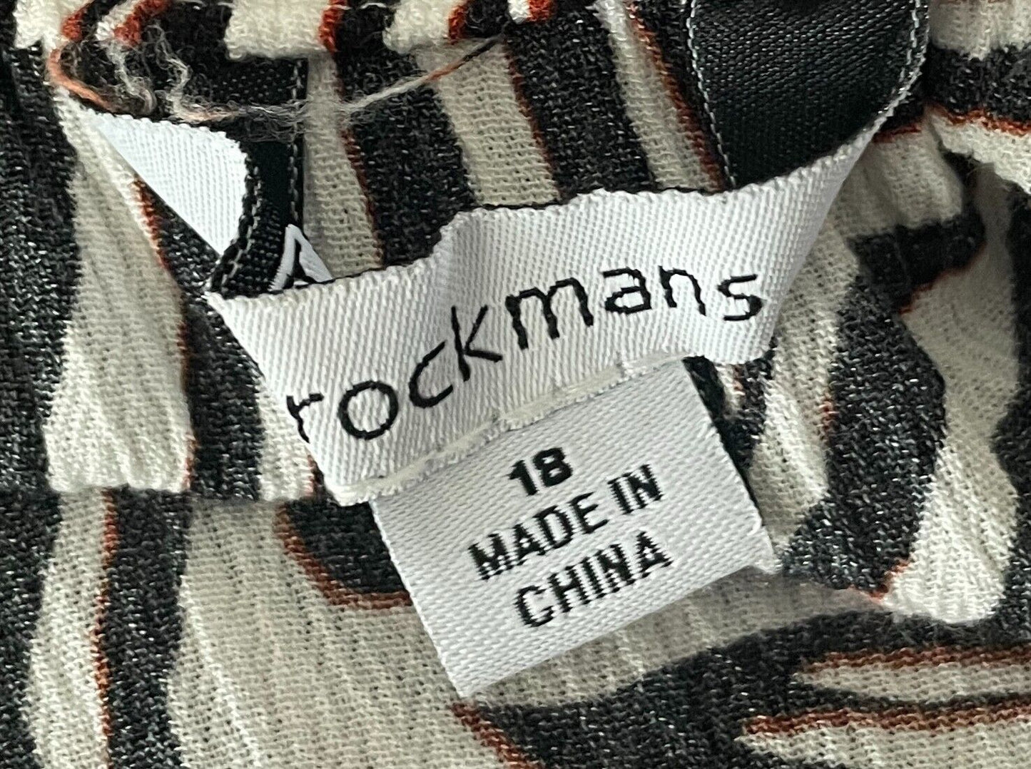 ROCKMANS Top Black White Brown Print Elastic Off Shoulder Long Sleeve Size 18