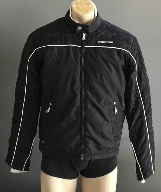 Mens INDUSTRIE Quilted  Bomber Jacket Black & Cream Trim  Size M