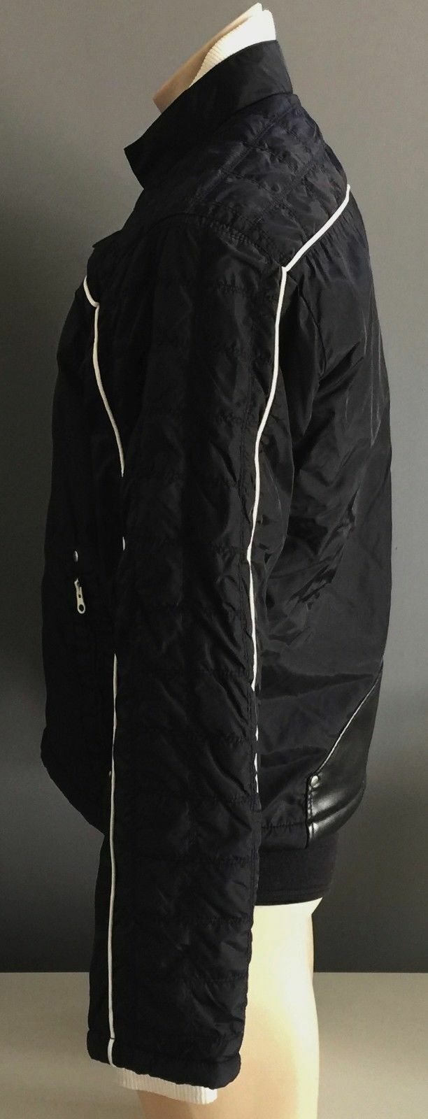 Mens INDUSTRIE Quilted  Bomber Jacket Black & Cream Trim  Size M